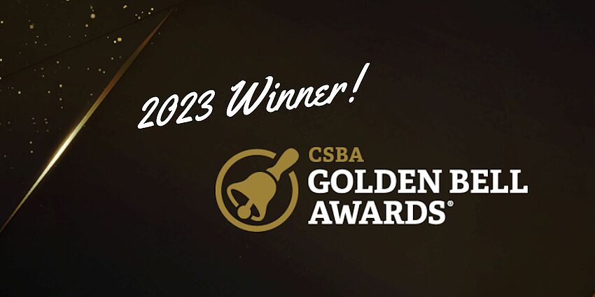 black background with white lettering that reads: 2023 Winner Golden Bell Award