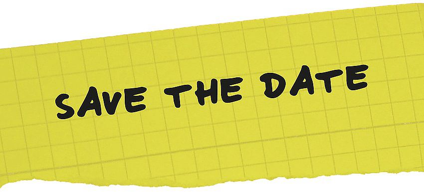 yellow paper that says Save the Date