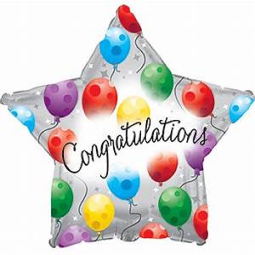 A star shape with colored balloons and the word congratulations written
