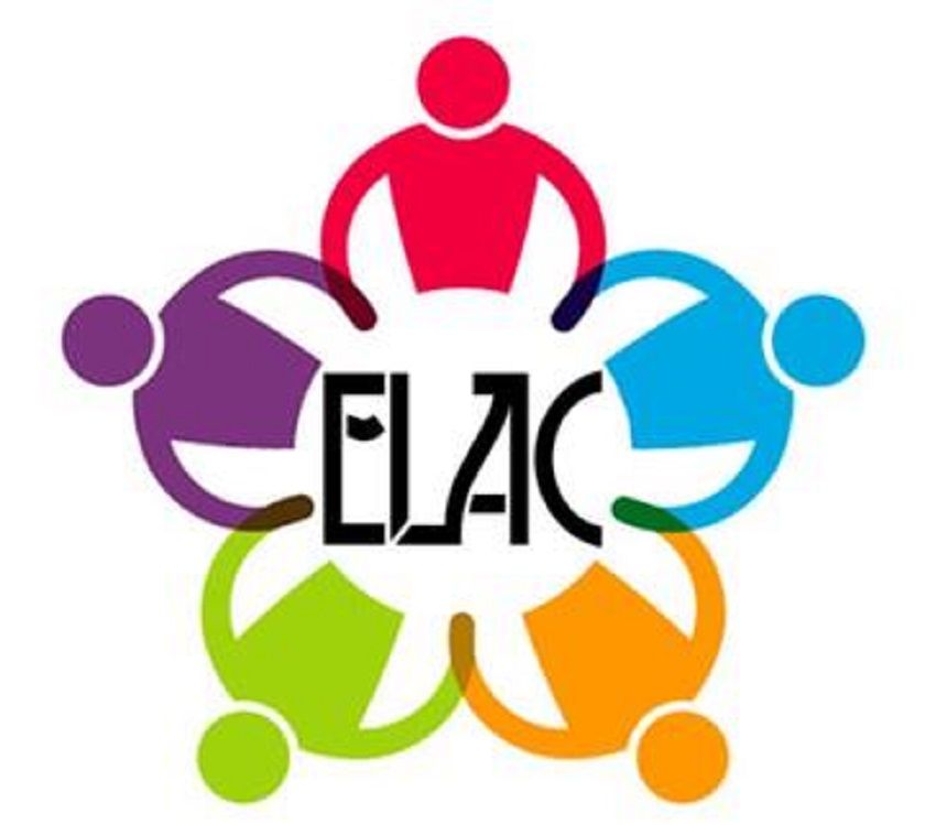 The letters "ELAC" surrounded by shapes of people holding hands