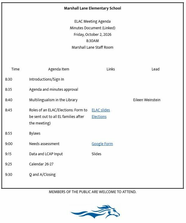 The agenda for the ELAC meeting